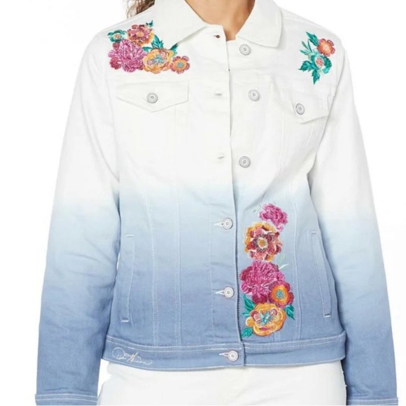 DG2 By Diane Gilman White/ Blue Ombre Embroidered Jean Jacket- Small - Picture 1 of 8
